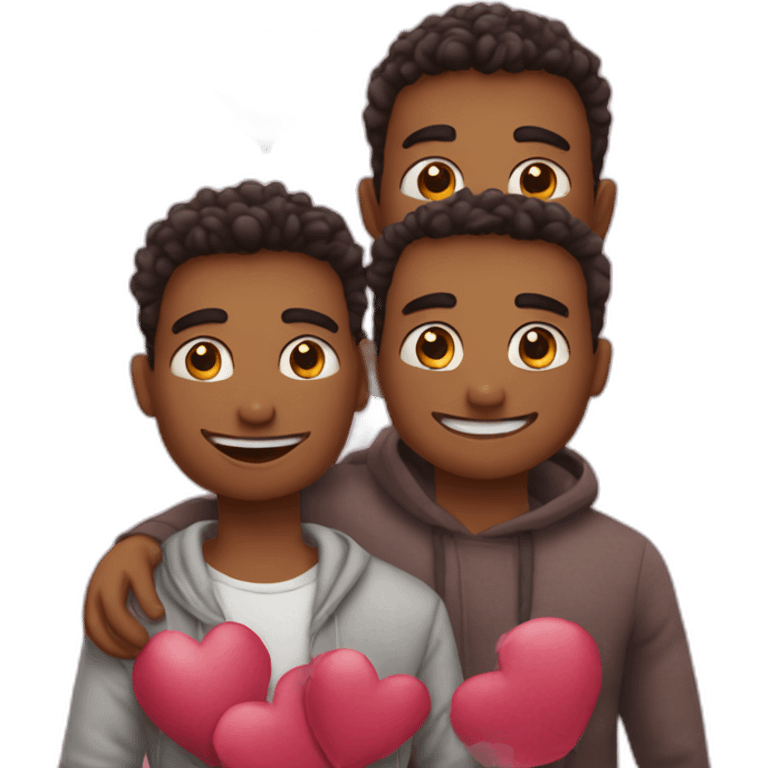 A trio of 3 male friends wishing valentines day to each other. emoji