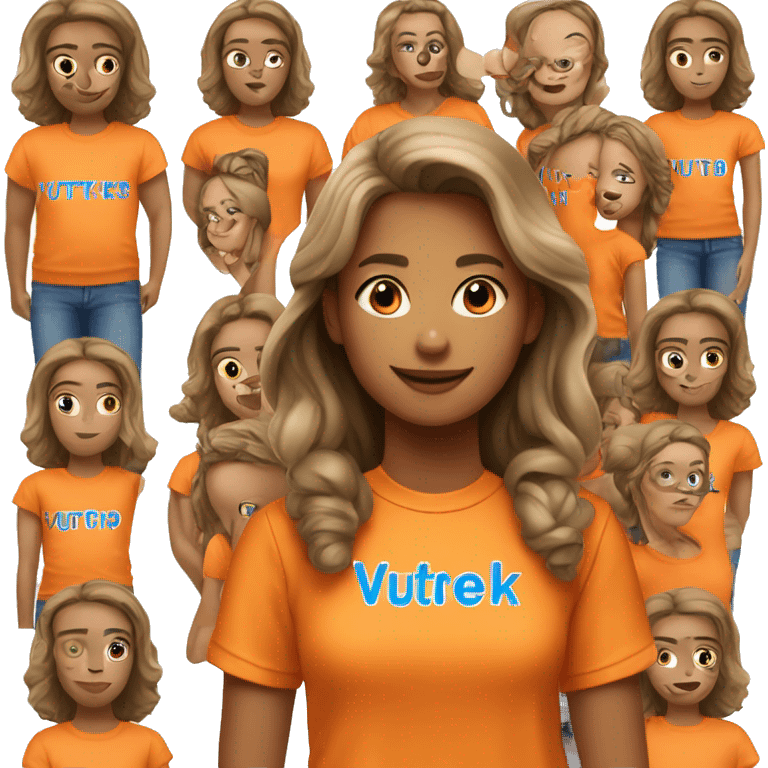 girl with orange t-shirt with blue "Утречкофф" text on it emoji