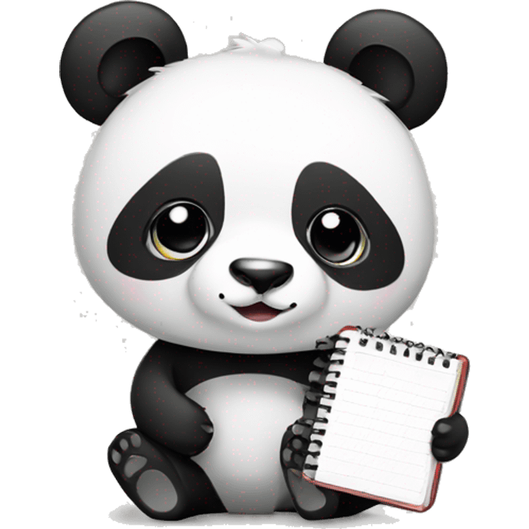 Black and white panda holds a planner emoji