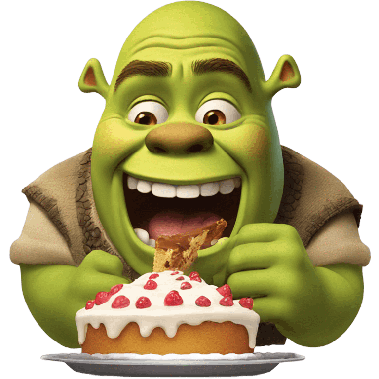 shrek eating cake but he’s crying emoji