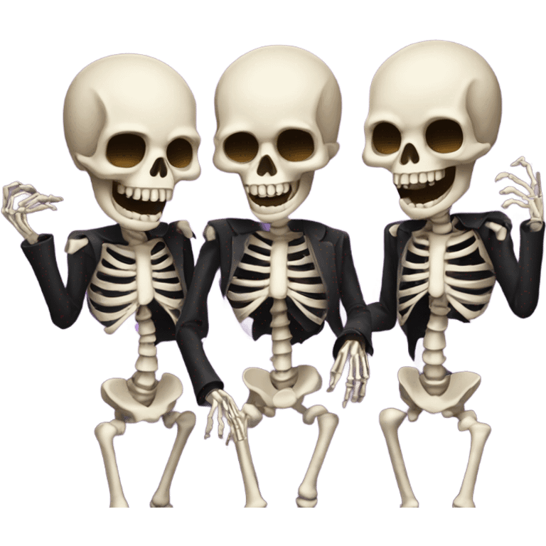 Three skeletons partying emoji