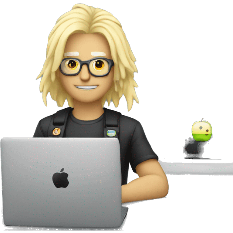 old punk software engineer with bleach blond hair and no glasses with german flag and apple laptop emoji