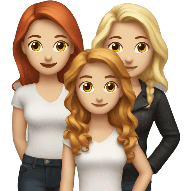 3 best friends, one is blonde, another one is brunette and the last one is a redhead emoji