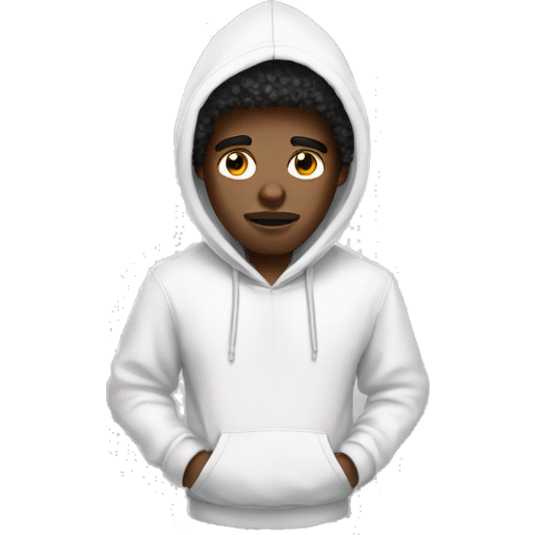 A black man with Afro in white hoodie and one eye emoji