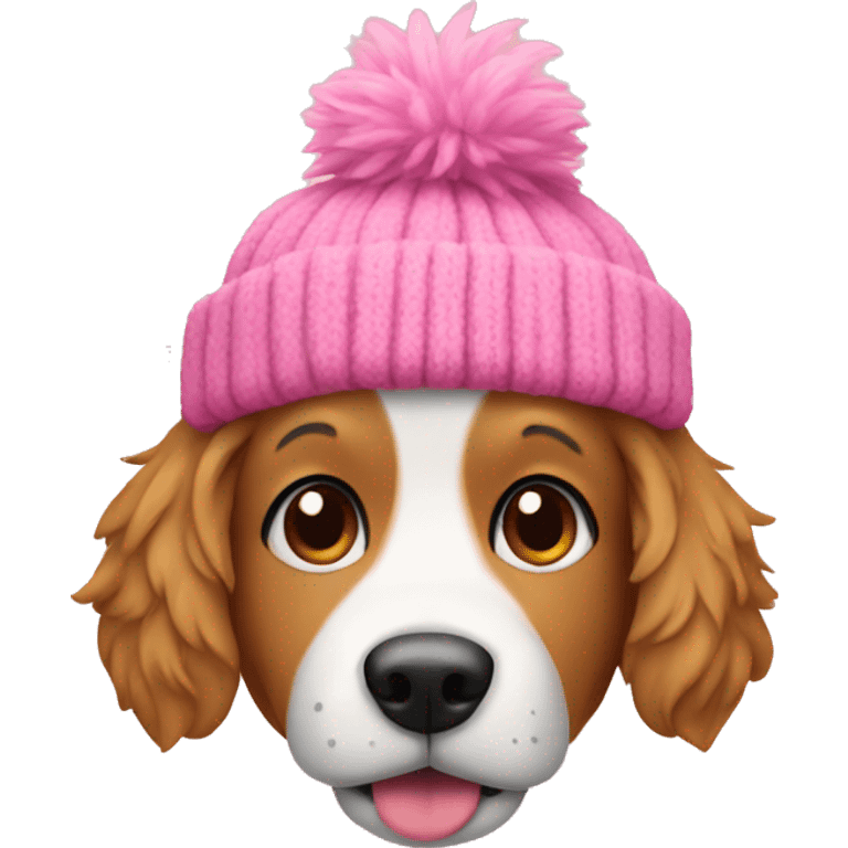 Dog wearing a pink fluffy beanie  emoji