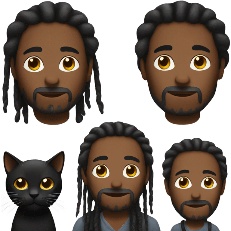 Man with dreadlocks holding 2 black cats emoji