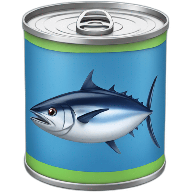 Realistic small can of tuna showing a sailling boat only blue colors emoji