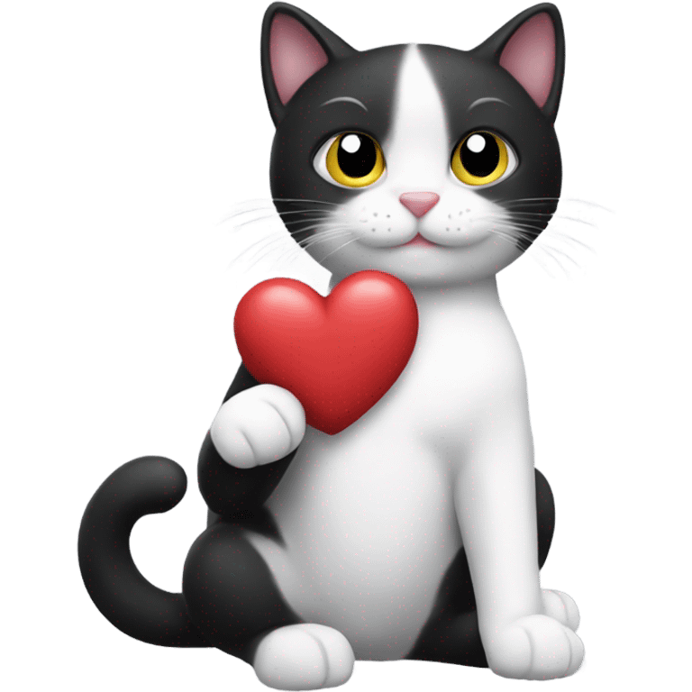 Black and white cat holding the heart in her paw emoji