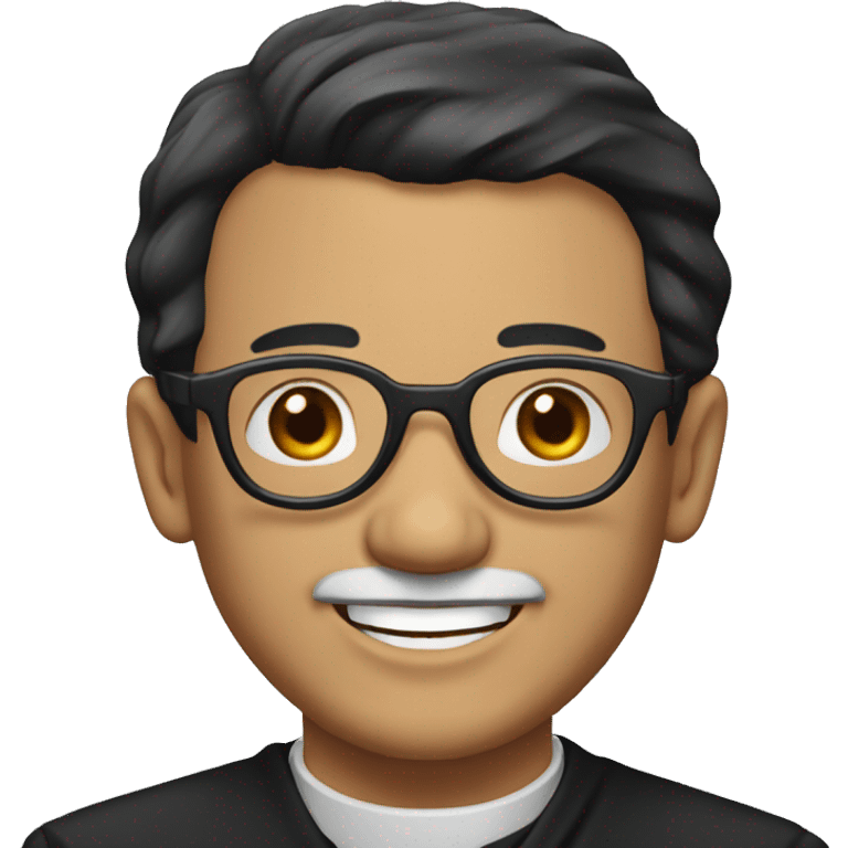 old catholic priest with black hair, smiling with teeth and glasses emoji