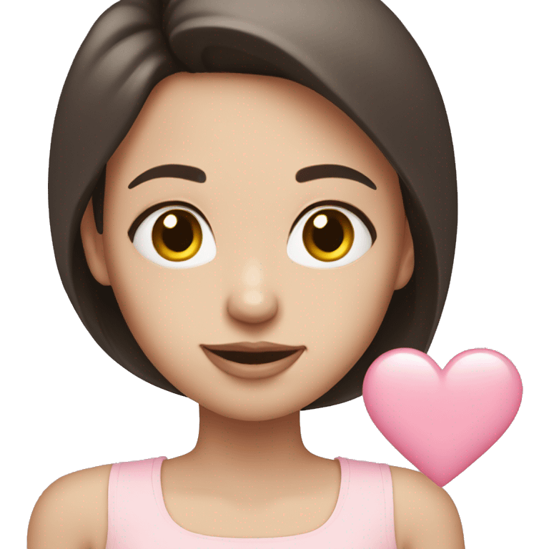 Brunette girl, white skin, holding a pale pink heart  emoji