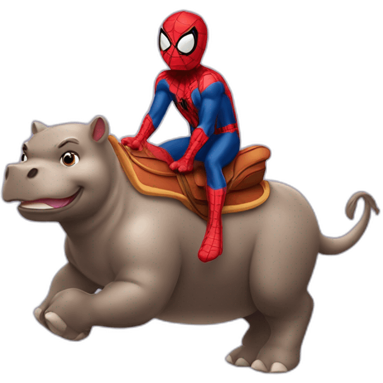 Spiderman riding a hippopotamus emoji