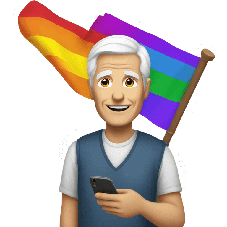 older whitehair men with rainbow flag and iphone emoji