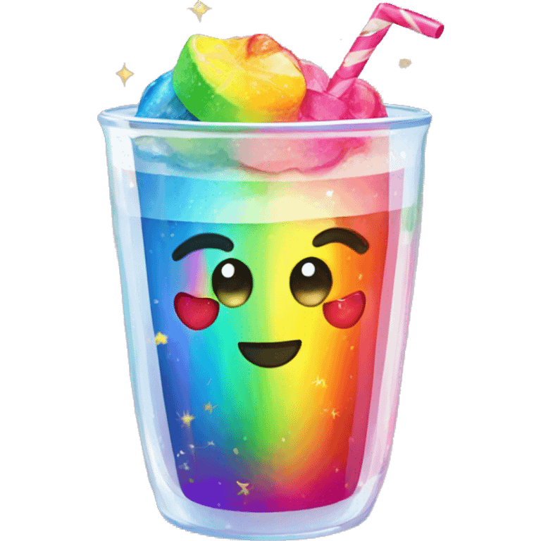 Rainbow juice in a sparkling cup with candy inside  emoji