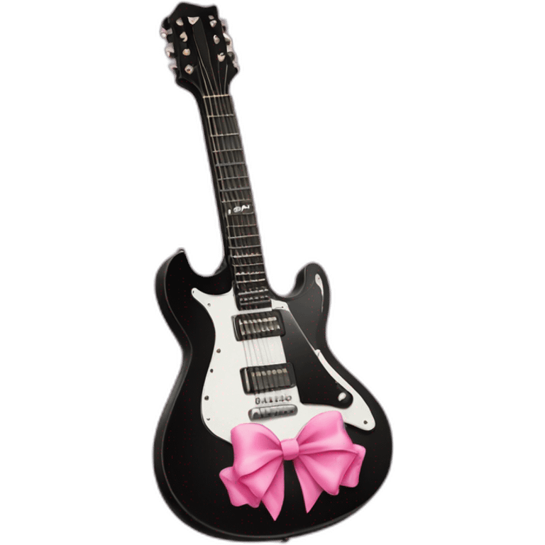 Black guitar with a coquette pink bow emoji