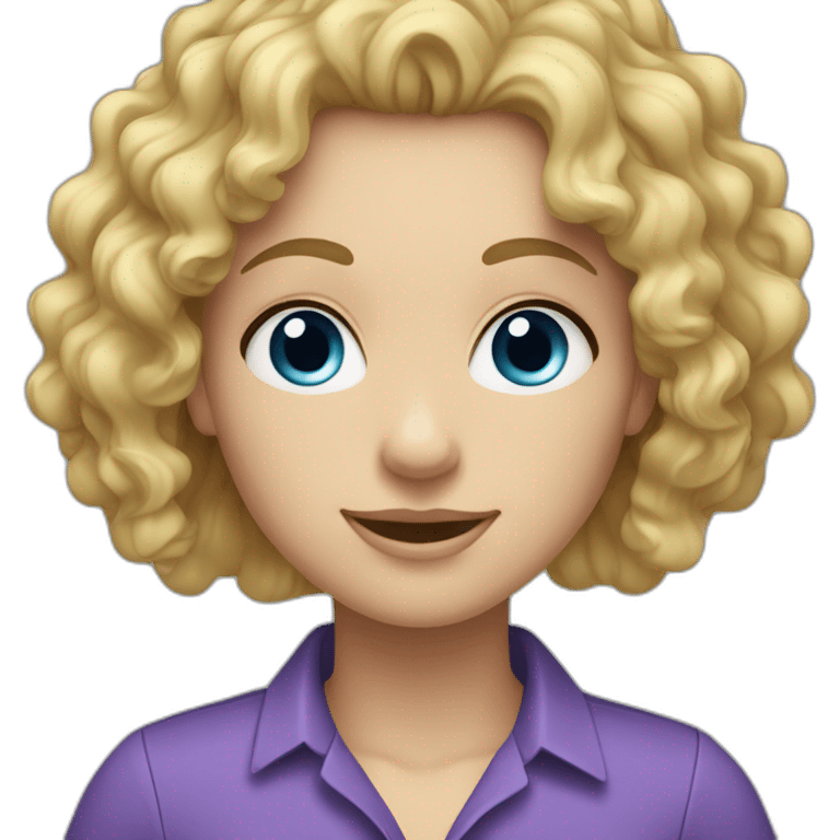 caucasian long curly blonde blue eyes woman purple shirt emoji