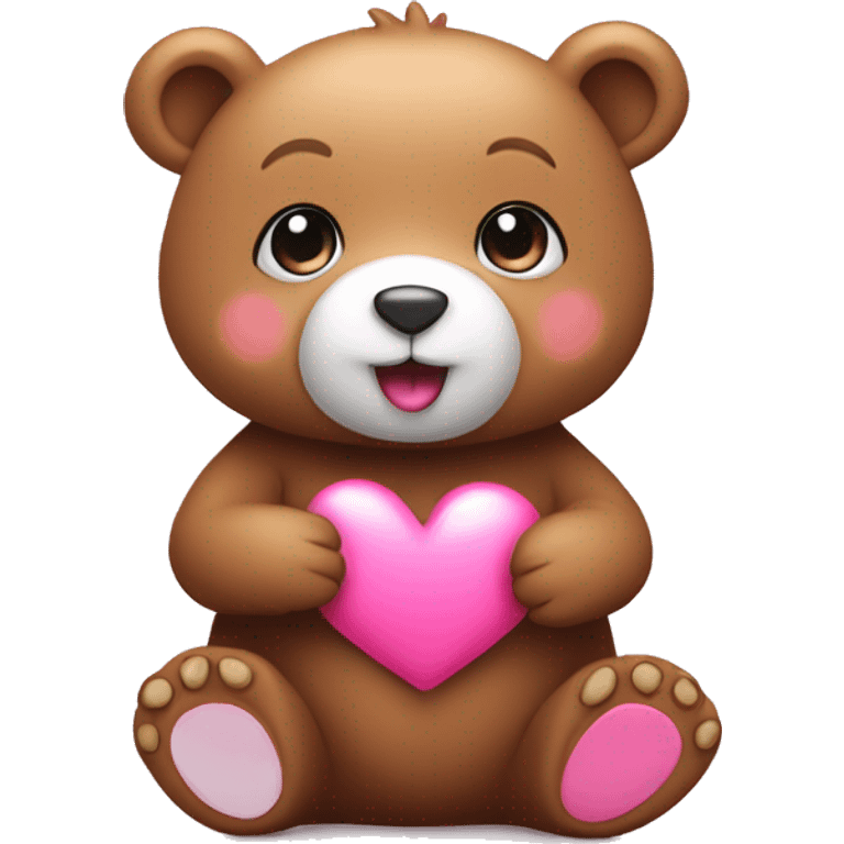 A cute little bear holding a pink heart  emoji