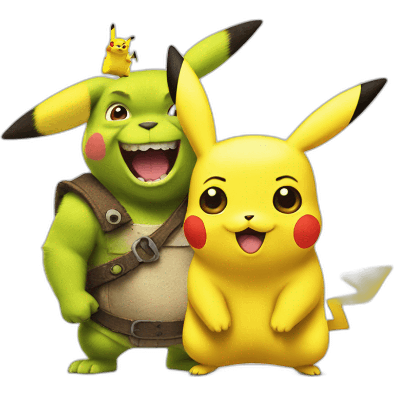 Pikachu next to shrek emoji