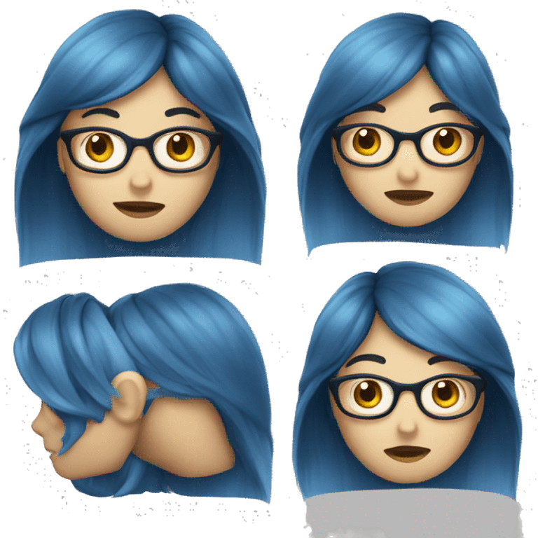 Blue long hair girl with  face of nerd emoji  emoji