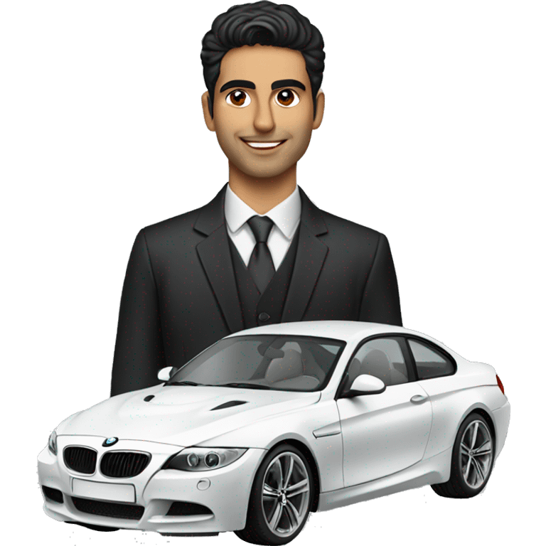 Young Persian man with a fancy bmw emoji