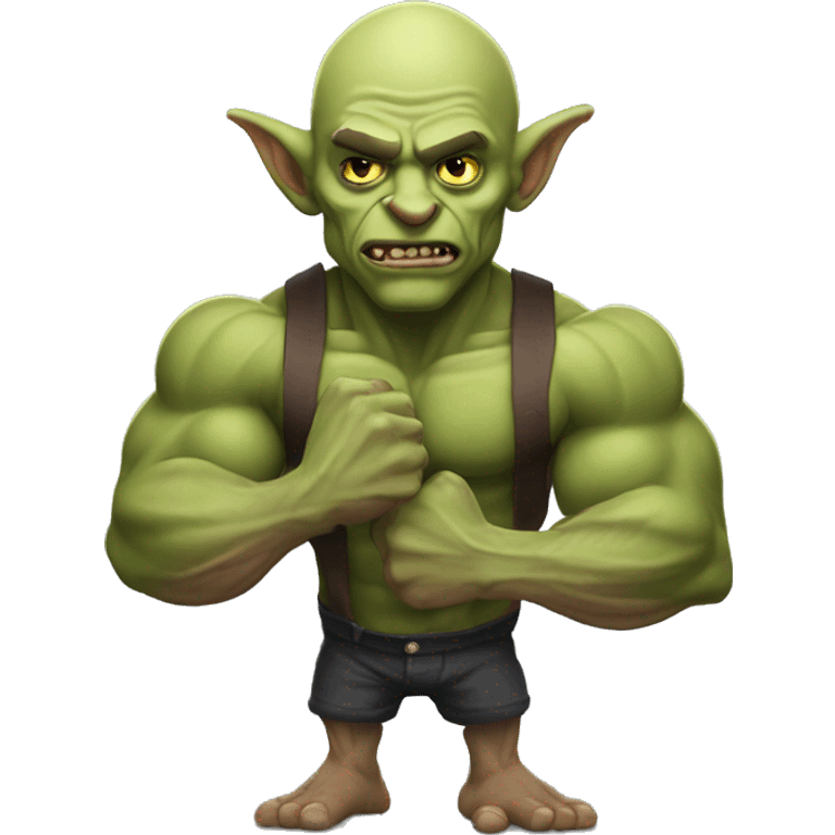 muscular goblin flexing no hair and tattoos emoji