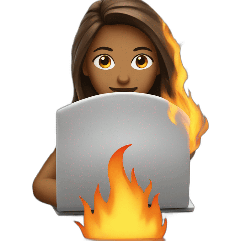 girl is on fire working at a laptop emoji