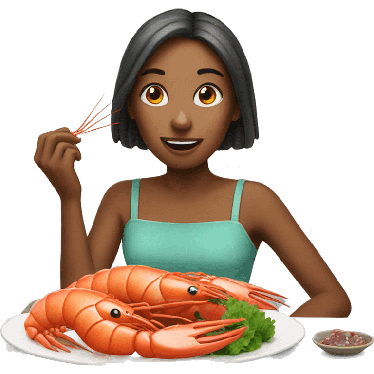 Girl eating prawns emoji