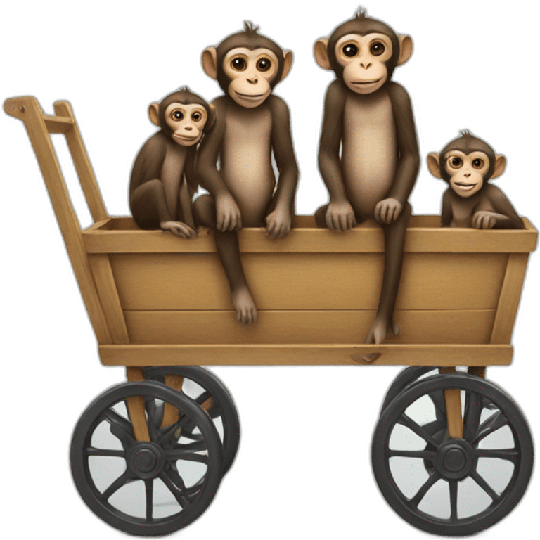 monkeys are standing on a cart emoji