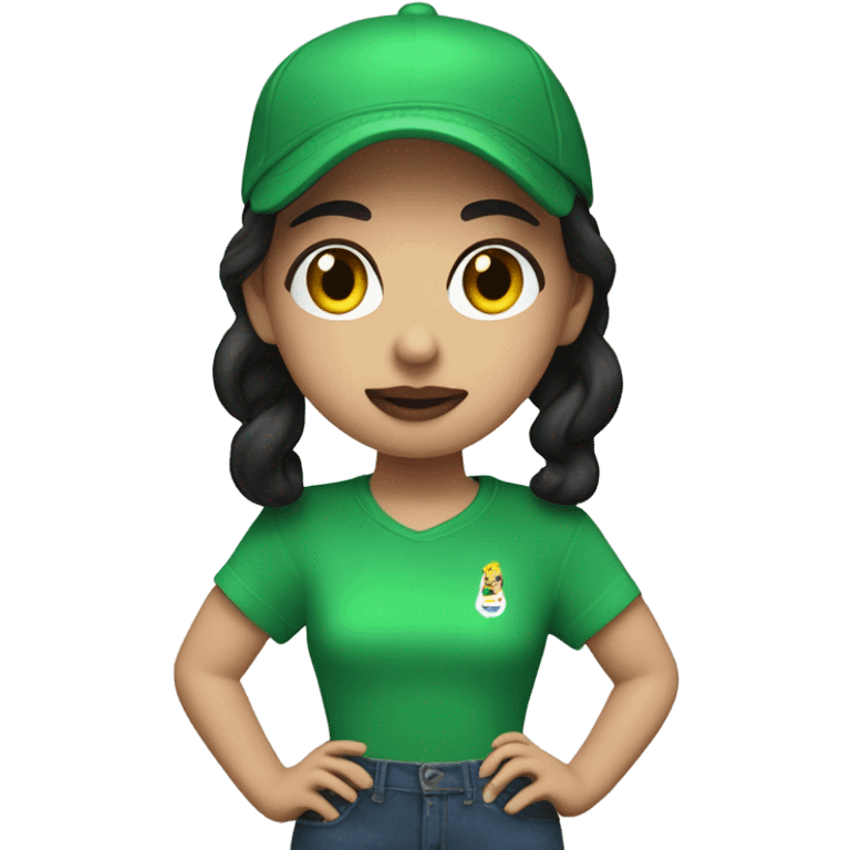 Make a brat inspired emoji that has charli xcx wearing a green brat shirt emoji