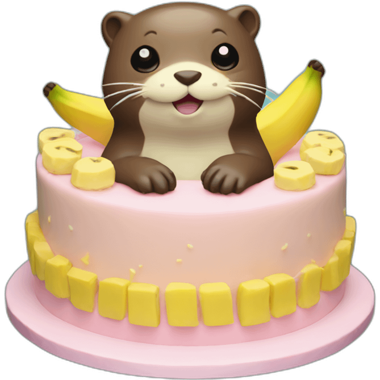 cute otter made up in pikachu in a cake of banana emoji