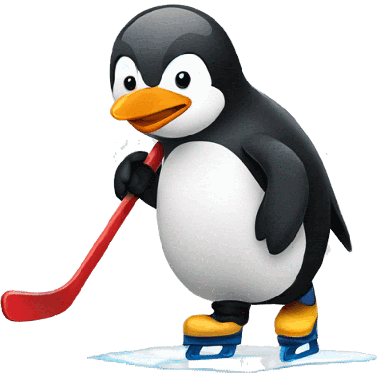 Penguin playing hockey emoji