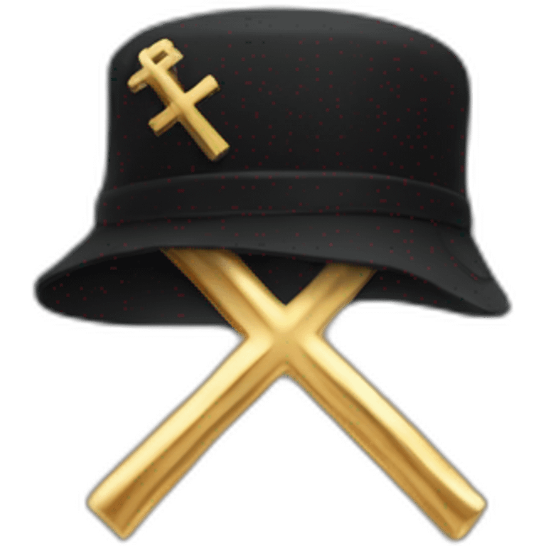 Black cap with gold cross no face emoji