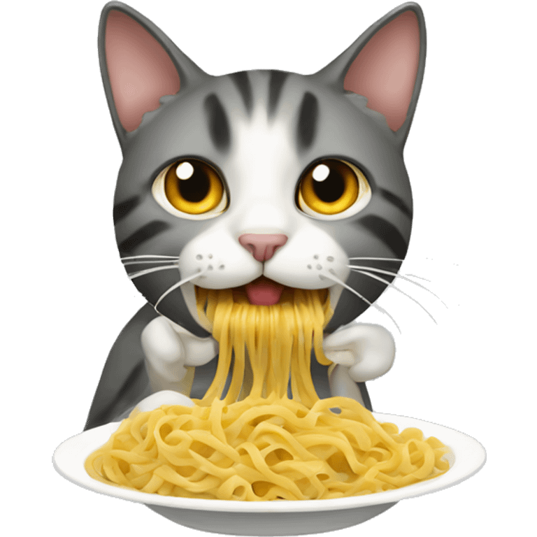 A cat eating a pasta emoji