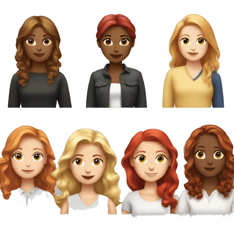 one blond girl, one brunett girl and one red hair girl emoji