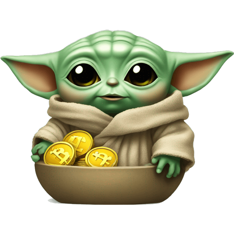 Baby Yoda likes bitcoins emoji