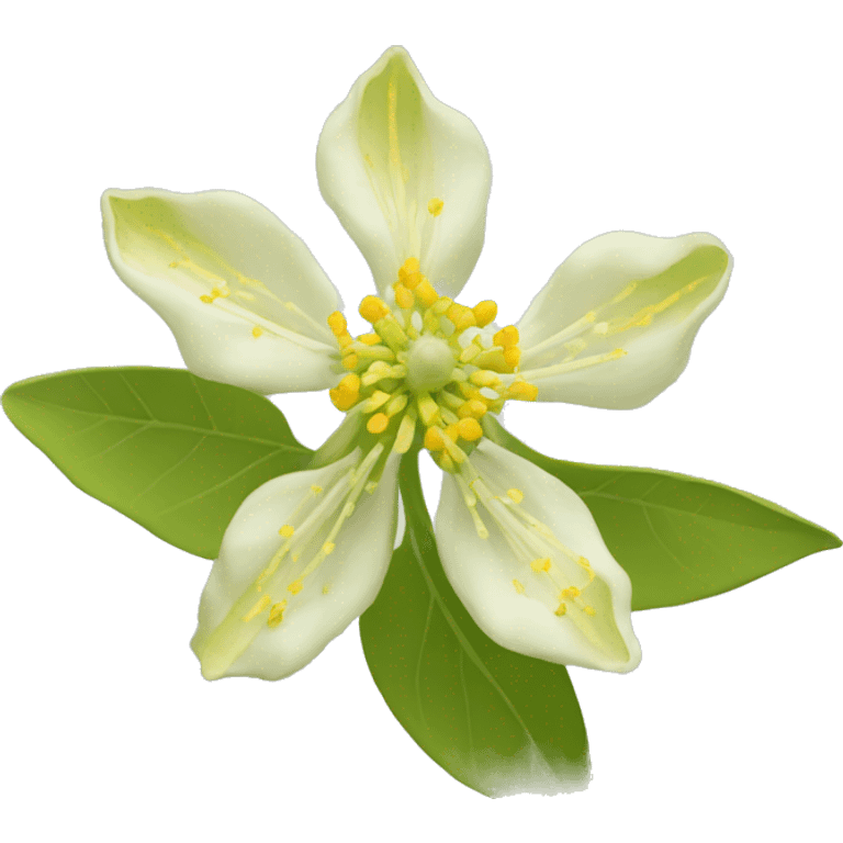 Ashwagandha flower with greenish-yellow petals and a central cluster of tiny yellow stamens emoji