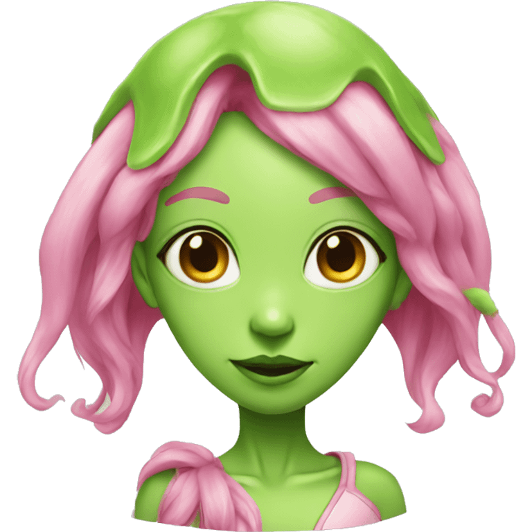 green alien girl with elf ears and pink hair emoji