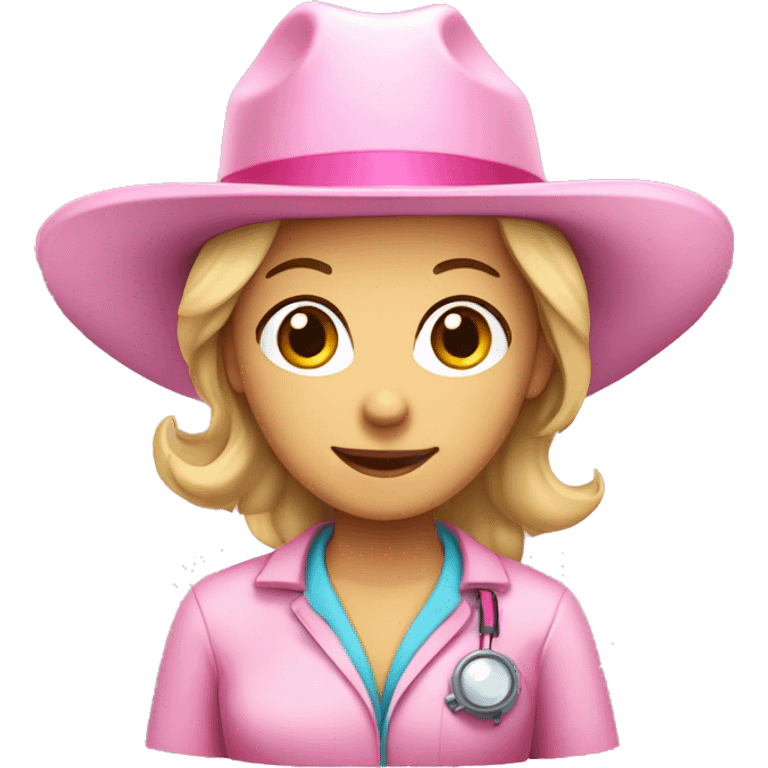 Caucasian Female Lab scientist with a pink cowgirl hat emoji