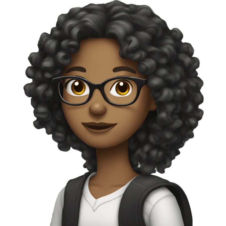 black long curly hair white girl with glasses emoji