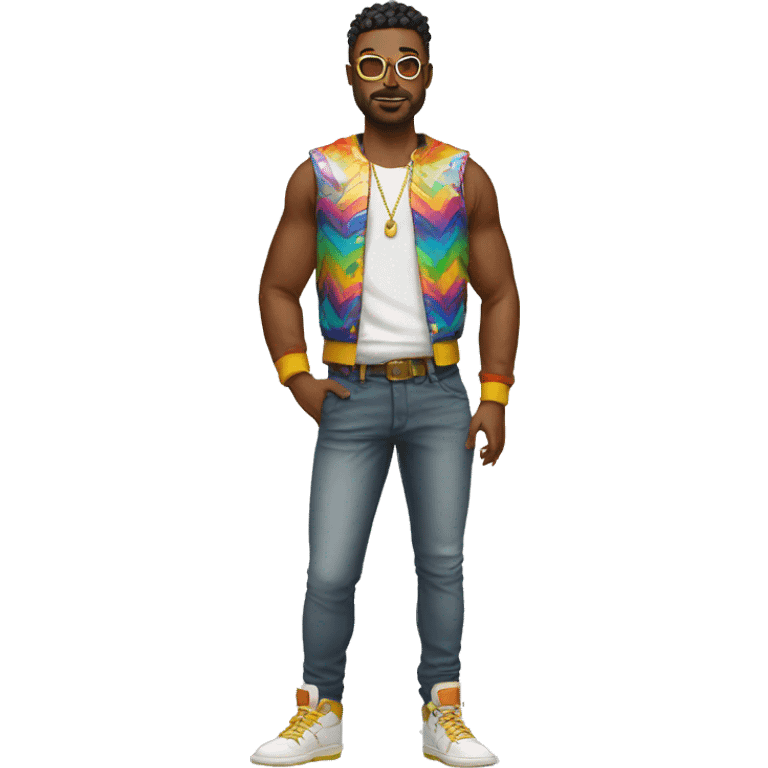 queer man in a crazy outfit  full body white  emoji