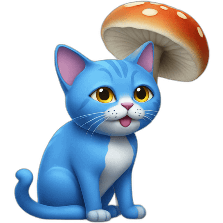 Blue cat with a mushroom head emoji