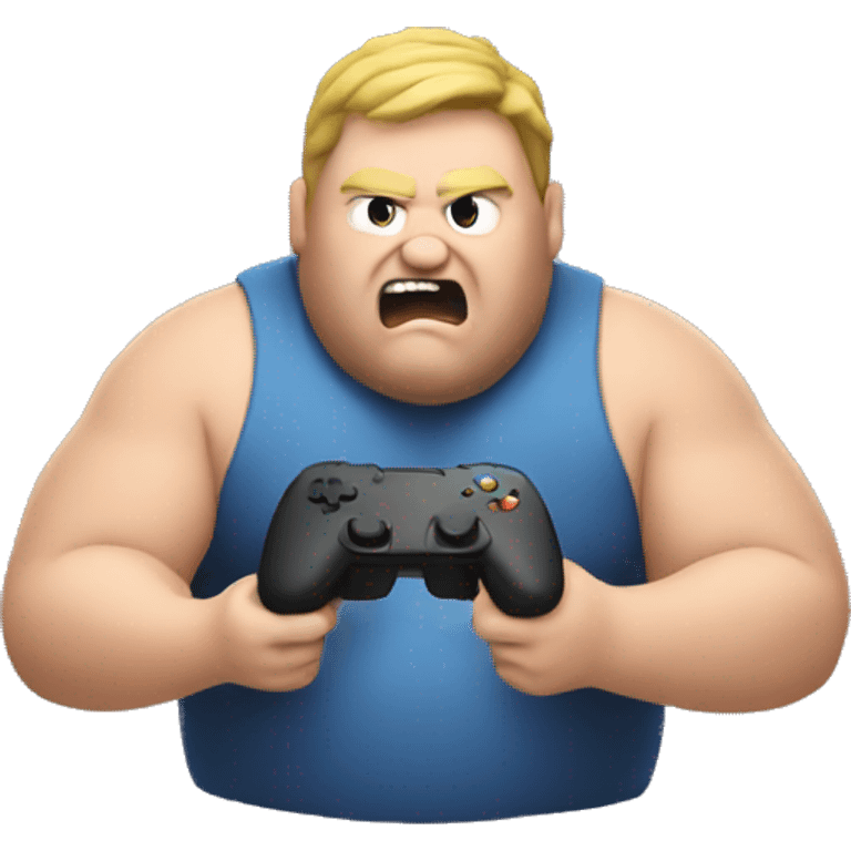 Fat guy raging playing video game emoji