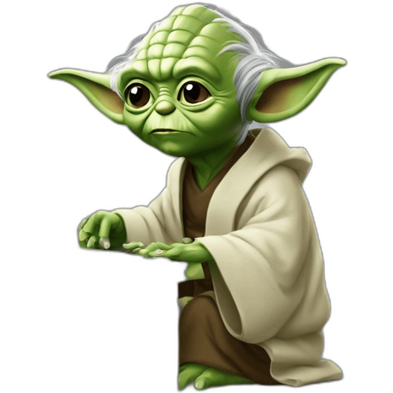 Yoda making code his computer emoji