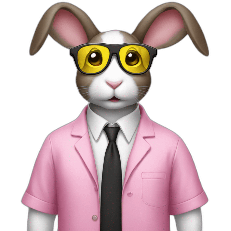 Specialist rabbit pink, glasses black, wears shirt yellow emoji