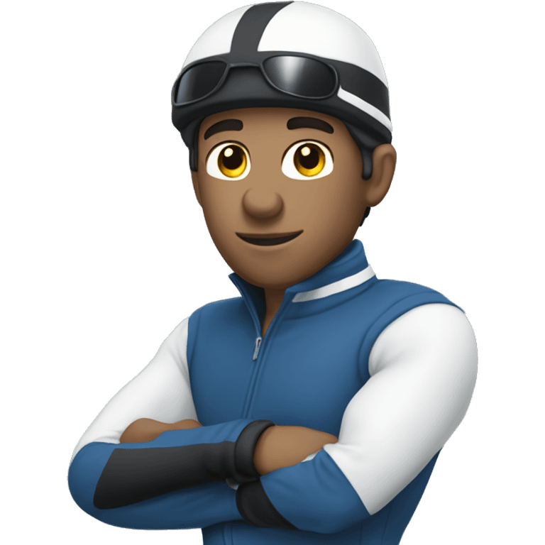 Jockey with blue jacket and white armbands emoji