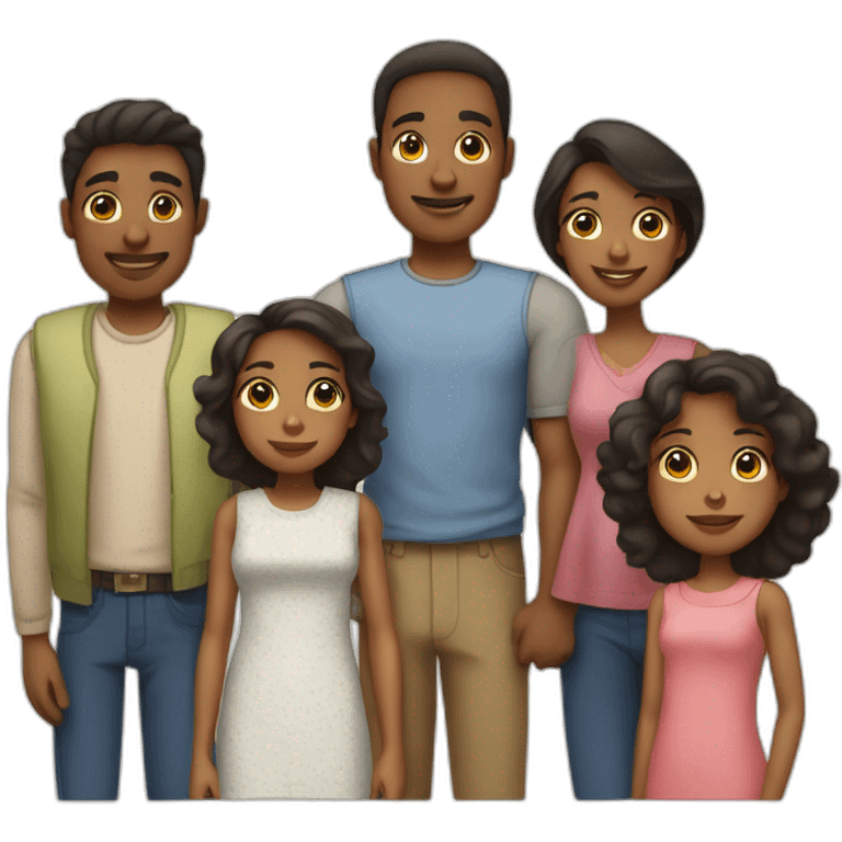 family of seven with two parents, boy, two girls, two boyfriends emoji