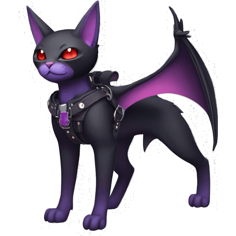 cool edgy black punk red Purple ethereal fantasy nargacuga-bat-cat-Fakemon collar harness full body emoji