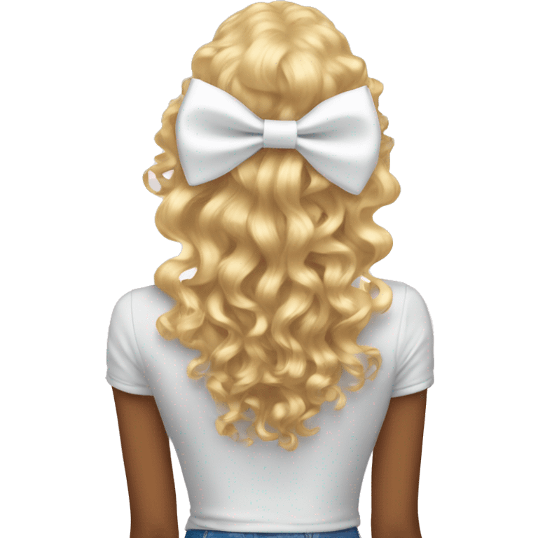 White big bow in blonde curly hair from behind emoji