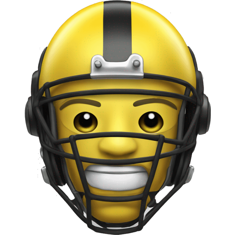 Black and yellow cyborg head with football helmet, face mask and circuits emoji