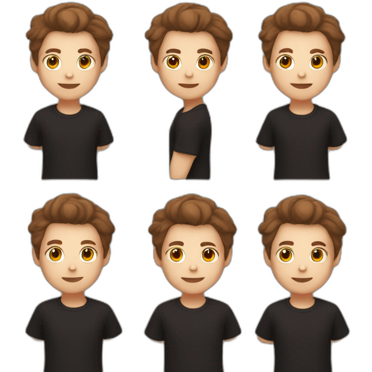 Boy white skin, brown hair black t-shirt raising his arms emoji