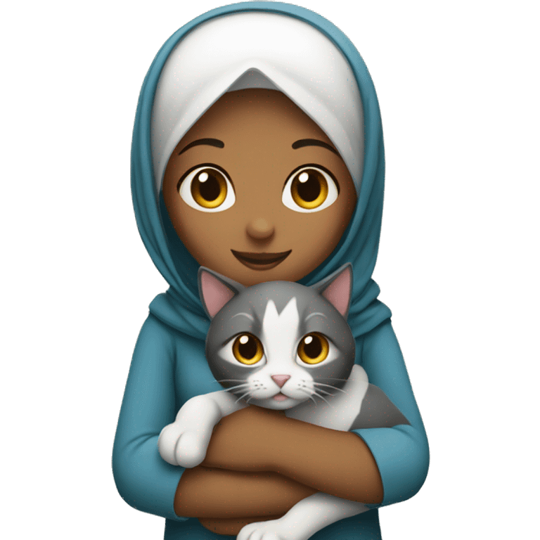 Muslim girl holding a cat emoji